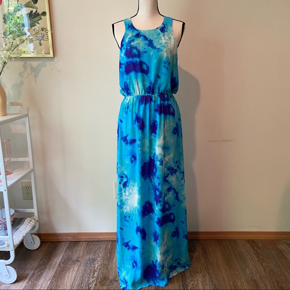 Blue Tie Dye Open Back Maxi Dress